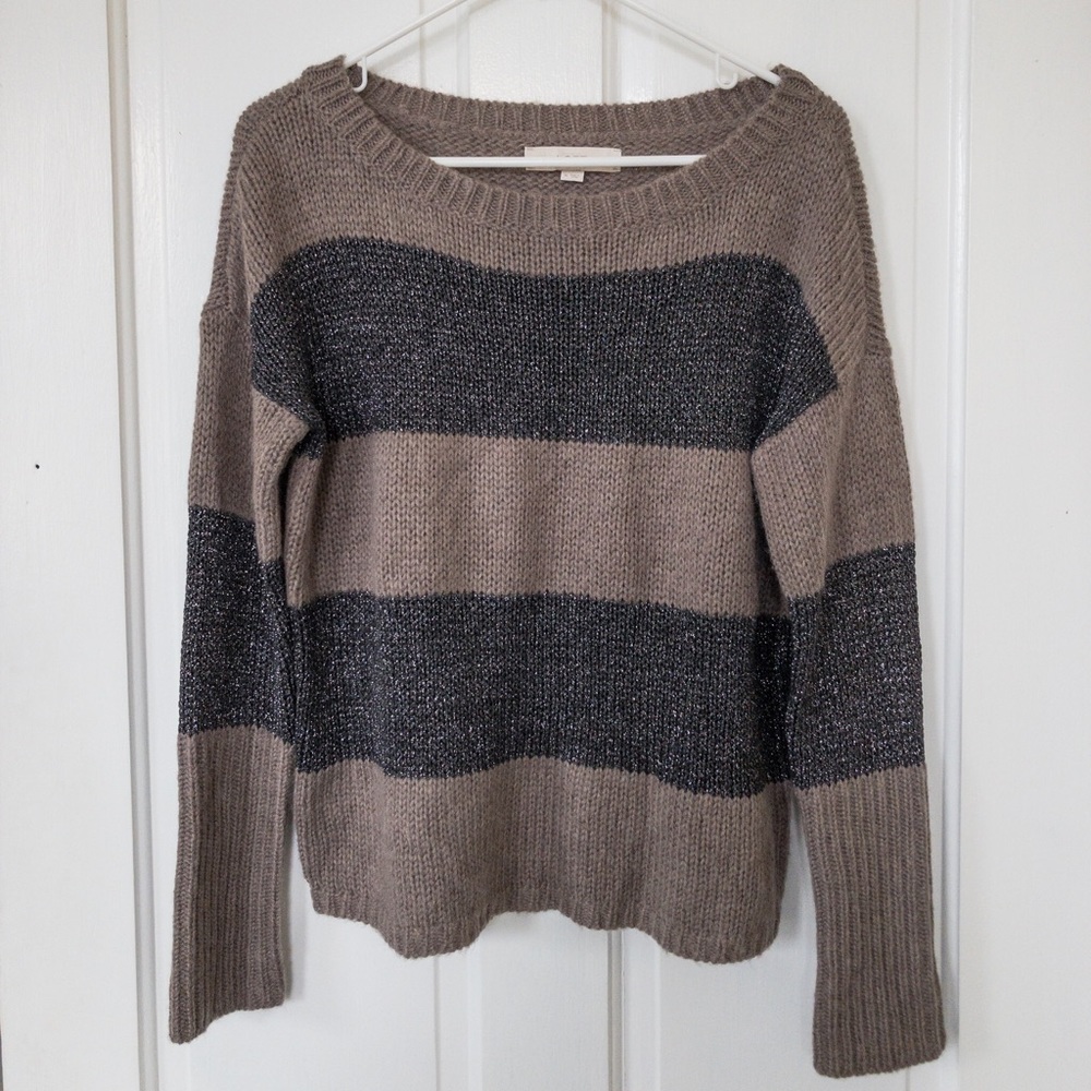 LOFT Neutral Shimmer Stripe Sweater